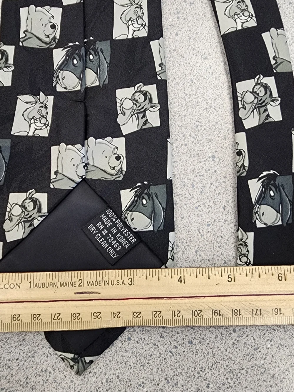 Vintage Disney Winnie the Pooh Black Graphic Sketch Necktie / Silk Tie